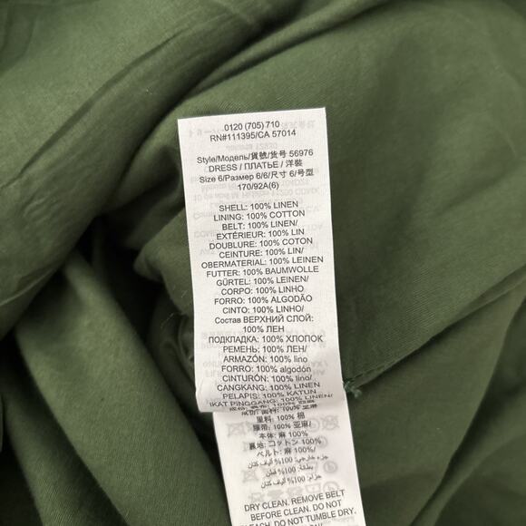 Tory Burch Nadia Dress Green Linen Short Sleeve Size 6 Belted Lined Zip Green - Picture 11 of 13